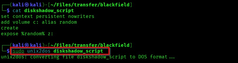 DiskShadow script created