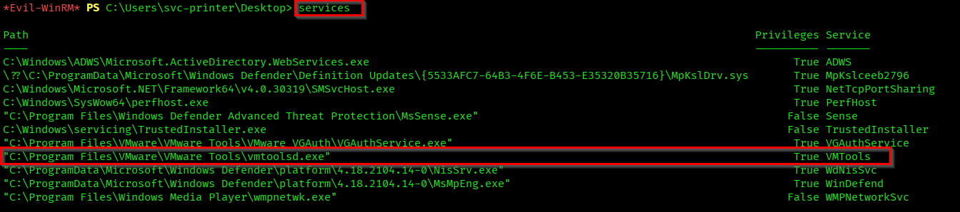Listing running services