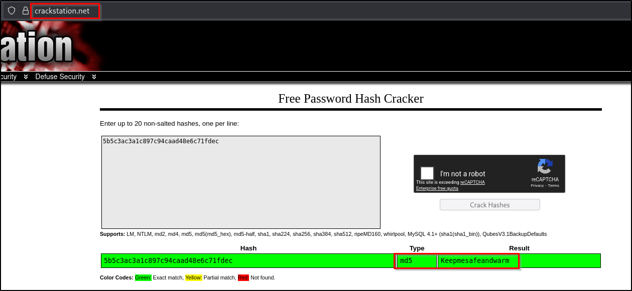 Password hash cracked