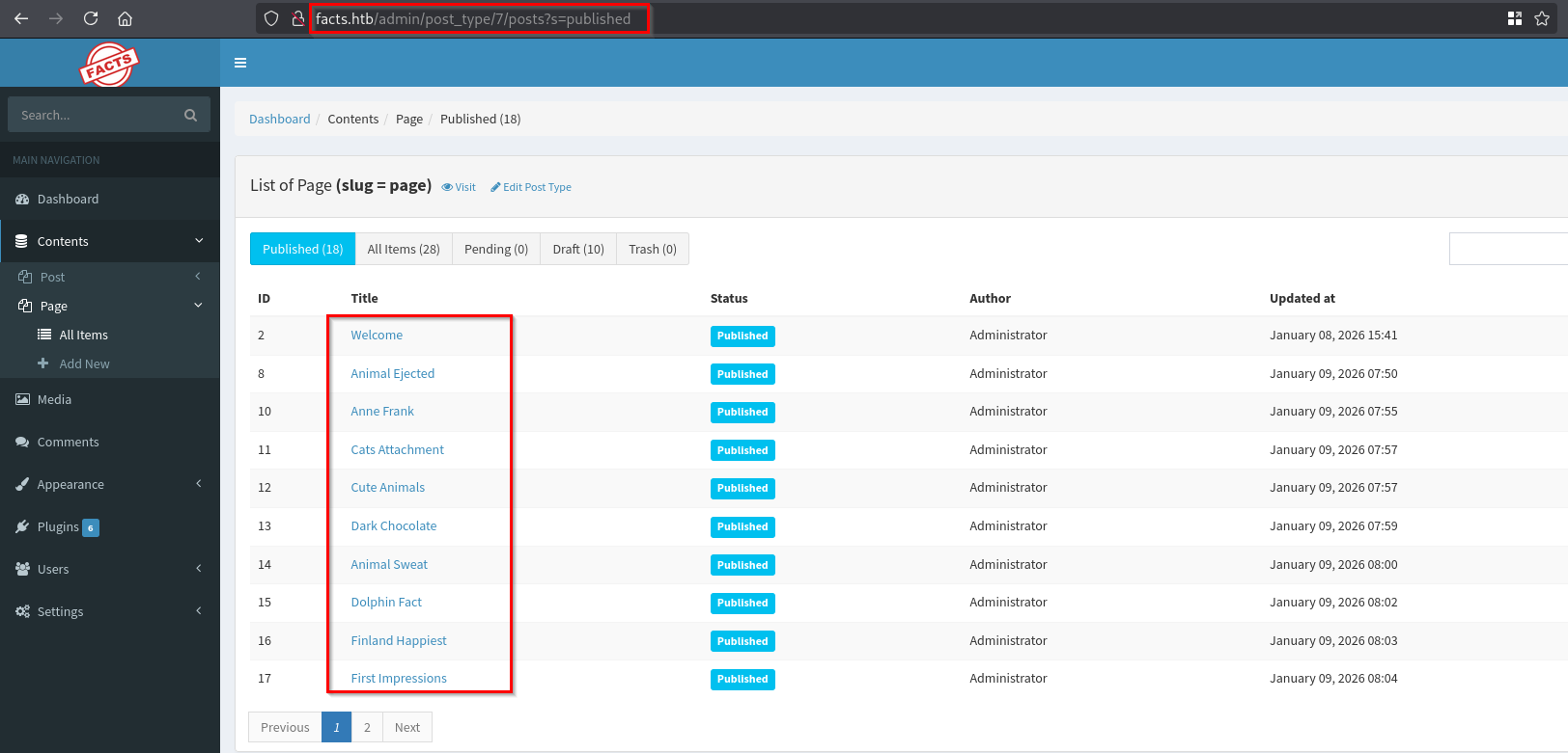 Pages feature