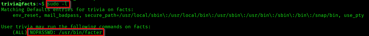 Facter with sudo privs