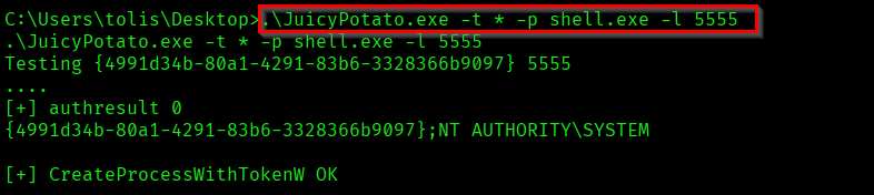 JuicyPotato Executed