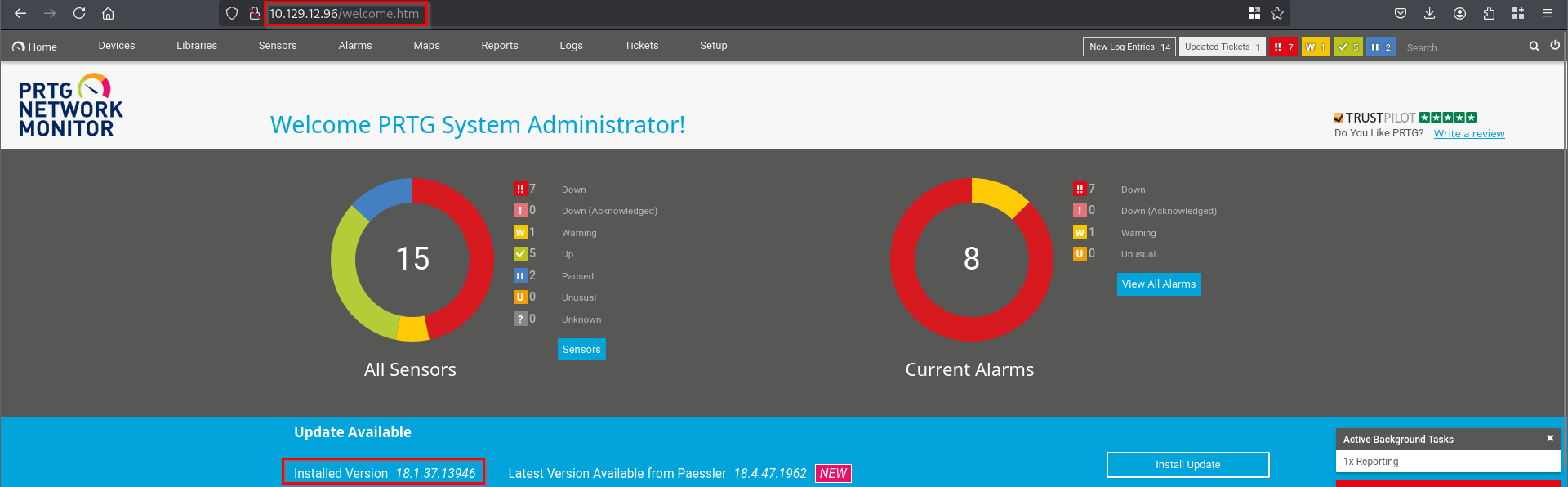 PRTG Network Monitor Welcome Page
