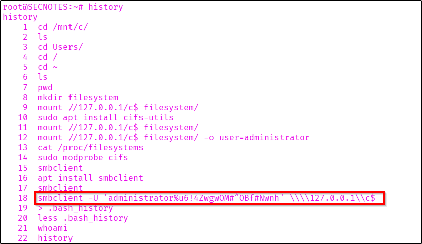 Found credential in history