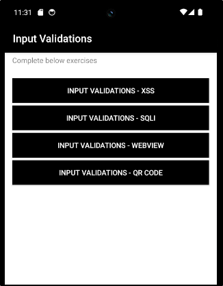 Input Validations Menu