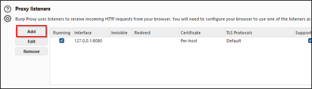 Proxy Listener Settings