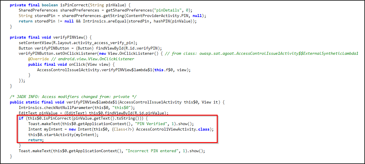 Response containing pin verified message