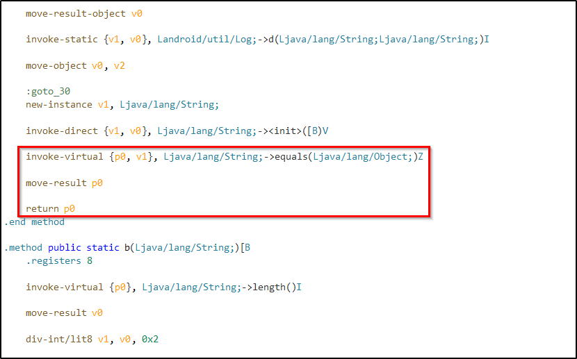 Smali Code of String Comparison