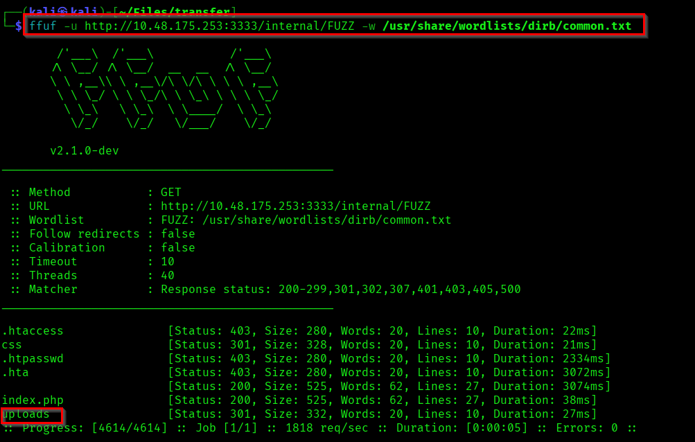 Found "uploads" directory